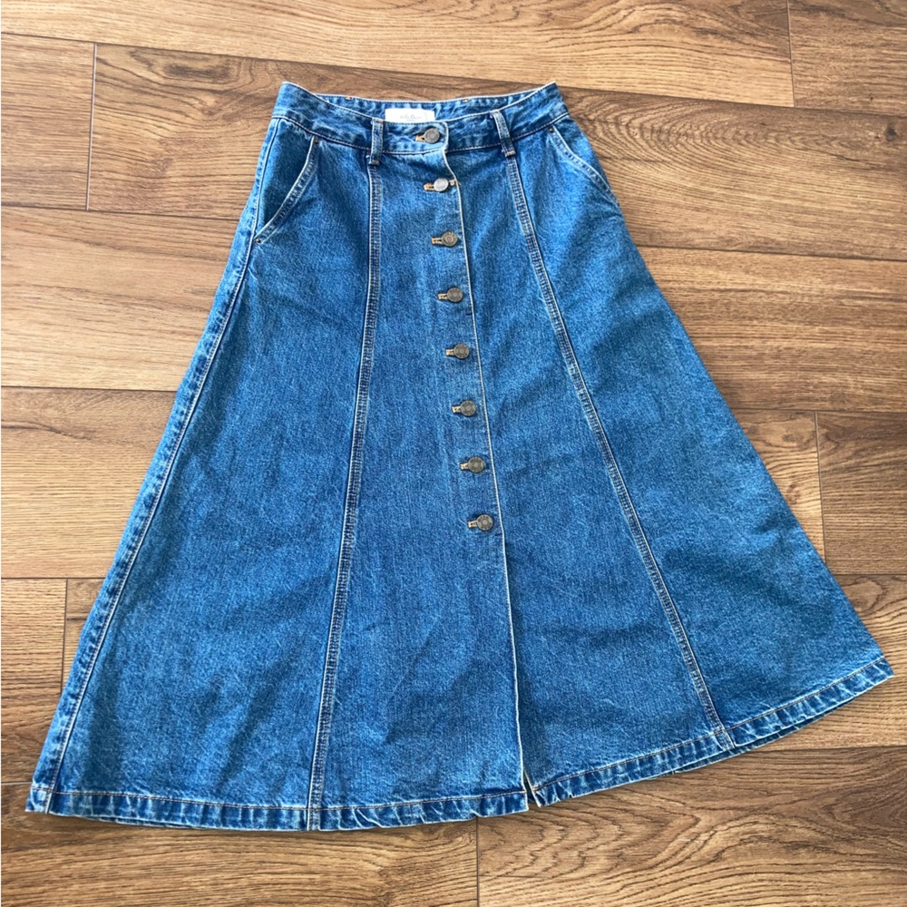 Mila Owen Button-Front A-Line Denim Skirt in Classic Blue size small